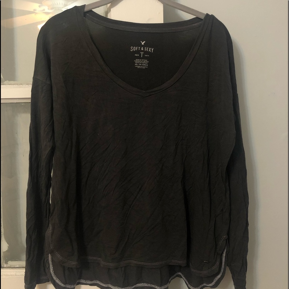 American Eagle Long Sleeve Dark Gray T-Shirt